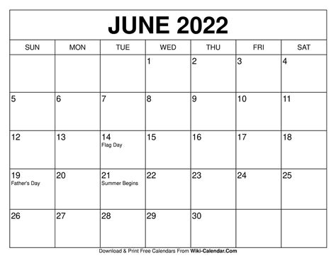 Free June Printable Calendar 2022